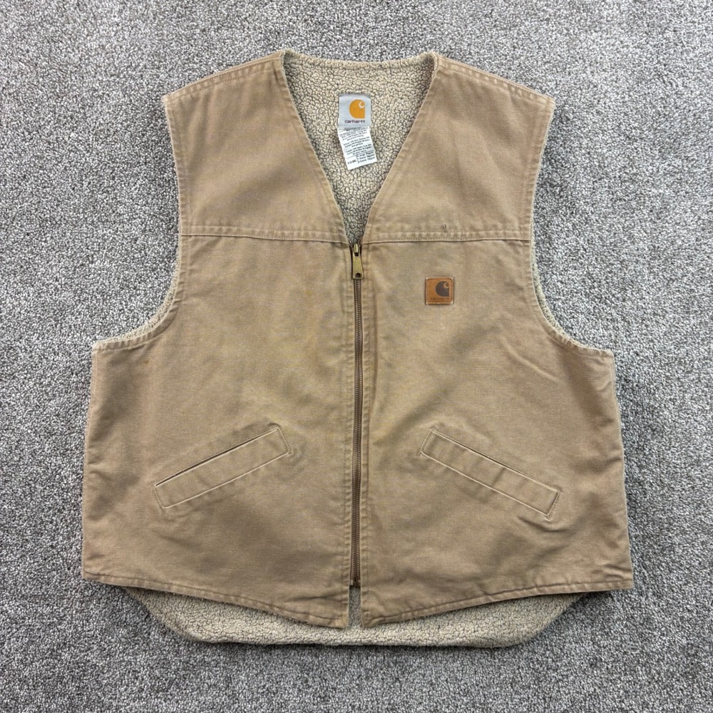 Vintage Carhartt Vest Mens XL Brown Cotton Sherpa Lined Workwear V13 SDL